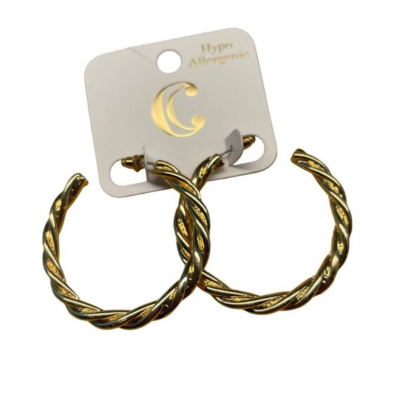 Charming Charlie MSRP $26 Gold-Tone Braided Hoop Earrings Hypoallergenic - Picture 2 of 4